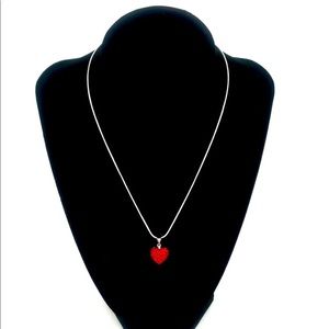 Small Puffed Heart Lt. Siam Rhinestone Necklace
